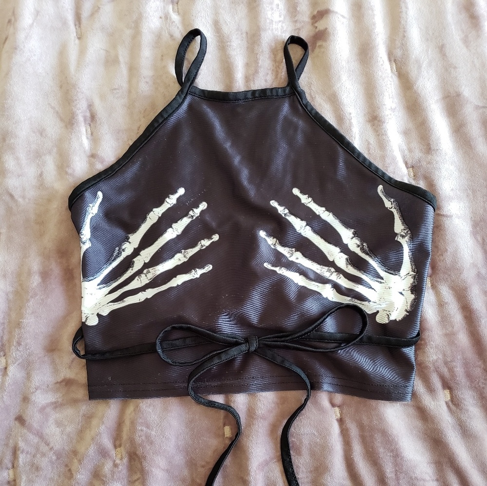 Black Skeleton Wrap Tie-Up Top